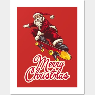 Merry Christmas Santa Claus skate skateboards Posters and Art